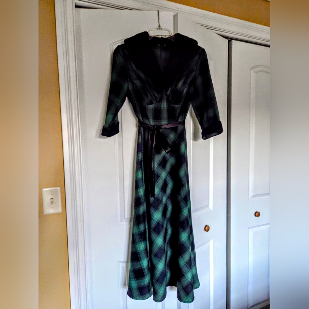 Voodoo Vixen Navy Blue and Green Plaid Maxi Dress